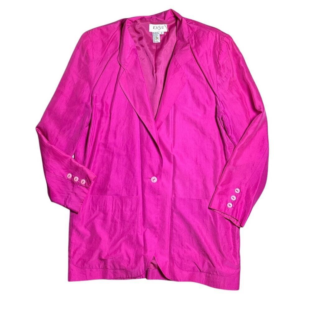 Kazu 100% Silk Fuchsia Jacket Blouse Barbiecore Pink Size M